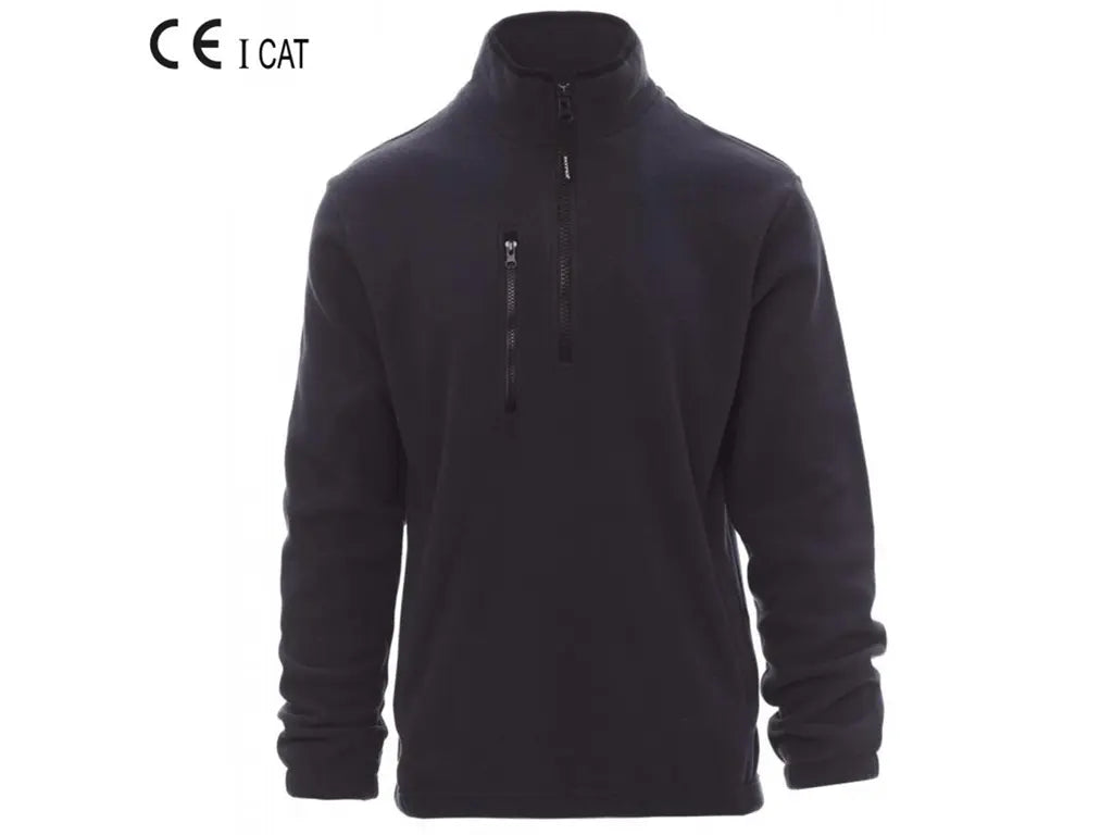 Pile da lavoro mezza zip PIRENEI Payper colore blu navy in micropile antipilling da 280 g/m² con collo alto e tasca sul petto.
