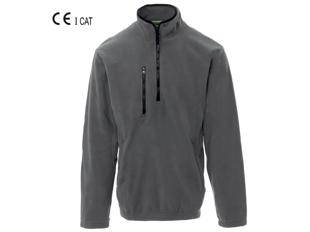 Pile da lavoro mezza zip PIRENEI Payper colore grigio in micropile antipilling da 280 g/m² con collo alto e tasca sul petto.