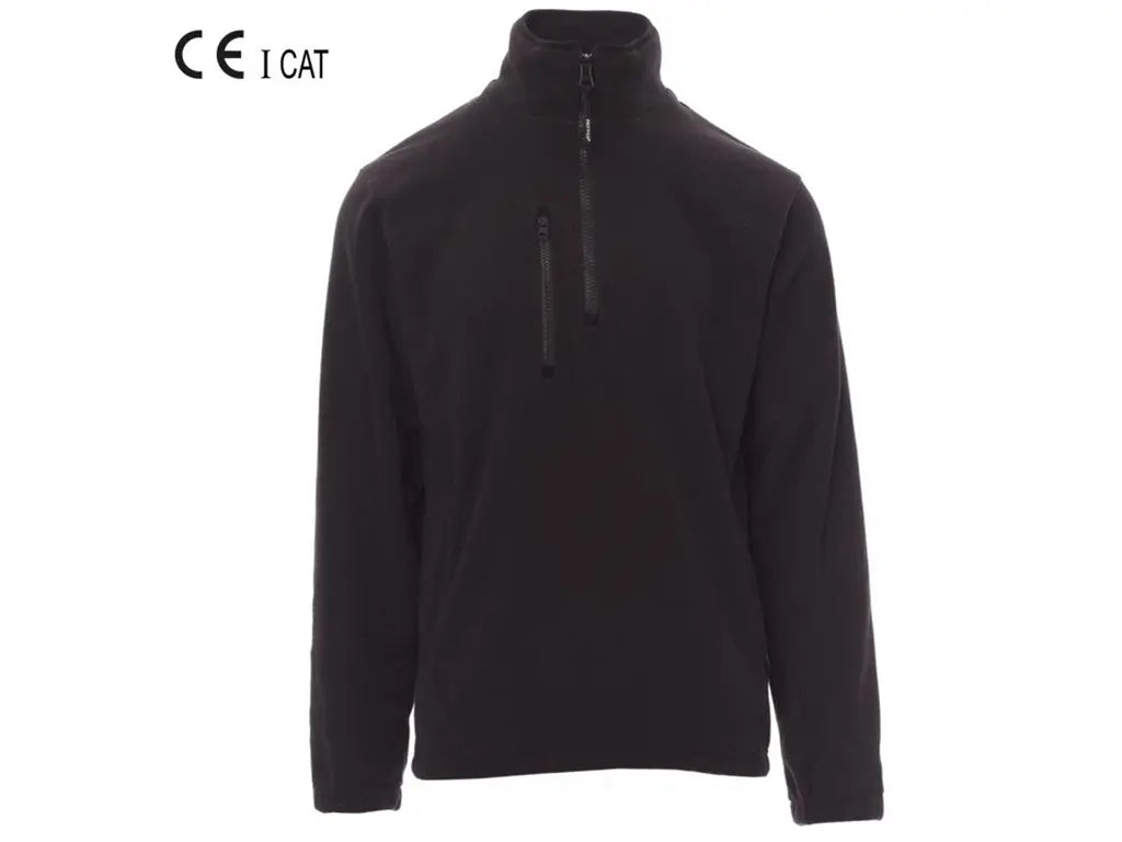 Pile da lavoro mezza zip PIRENEI Payper colore nero in micropile antipilling da 280 g/m² con collo alto e tasca sul petto.