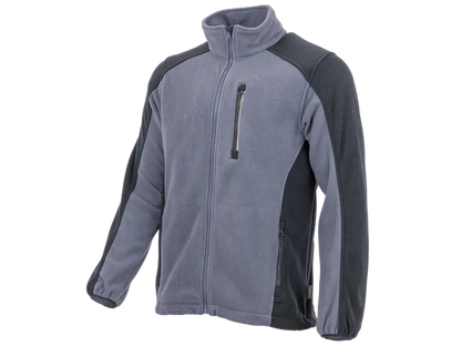 Pile da lavoro STANDARD PLUS grigio e nero con zip integrale, tasca sul petto e tasche laterali con zip, inserti riflettenti e vestibilità ergonomica.