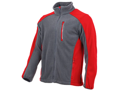 Pile da lavoro STANDARD PLUS grigio e rosso con zip integrale, tasca sul petto e tasche laterali con cerniera.
