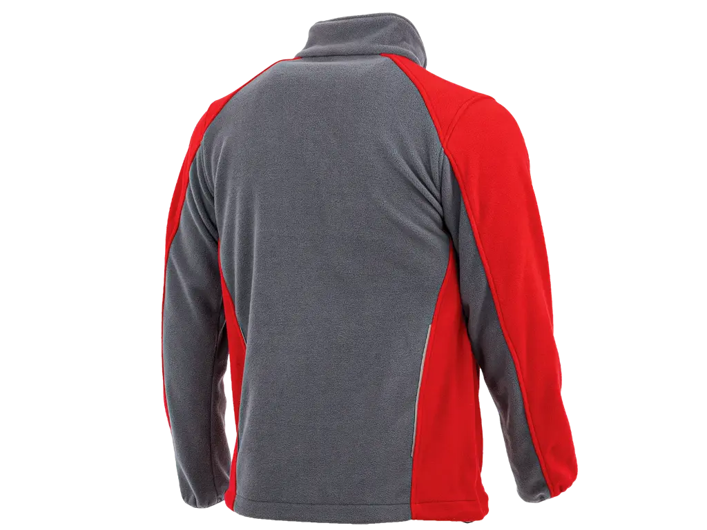 Vista posteriore del pile da lavoro STANDARD PLUS grigio e rosso con inserti riflettenti e vestibilità ergonomica.