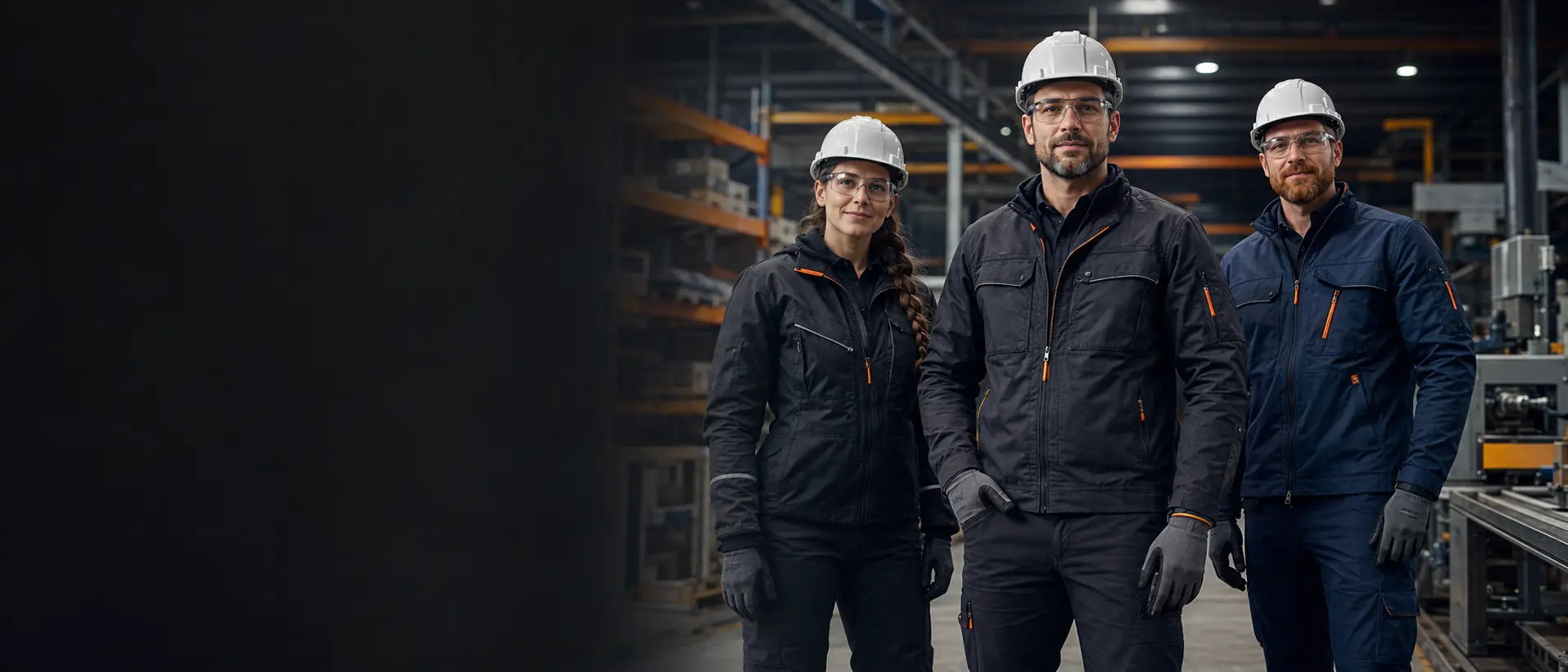 Team di professionisti con abbigliamento da lavoro e DPI in ambiente industriale – PWSTORE