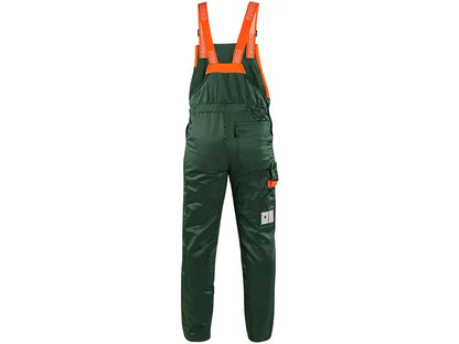 Salopette antitaglio LESNÍK EN ISO 11393-2 Classe 1 – 20 m/s verde arancione, vista posteriore – PWSTORE