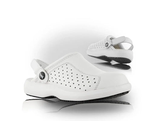 Sandalo professionale bianco LINZ OB E SR in pelle con sottopiede anatomico PHYLON