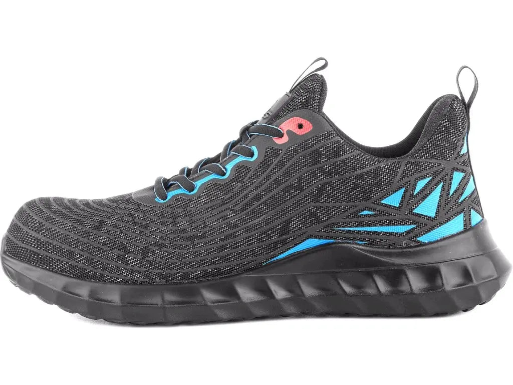 Inserti riflettenti e rinforzo tallone in microfibra – scarpe S1PL basse. Vista laterale