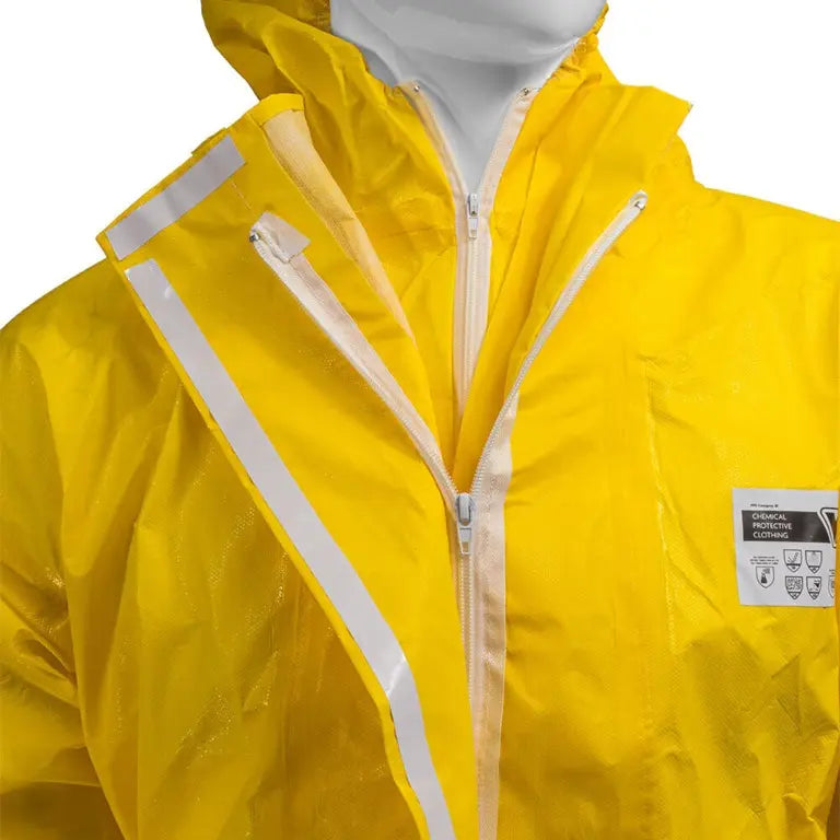 tuta monouso chimica SMS PE 70 gsm dettagli chiusura con zip